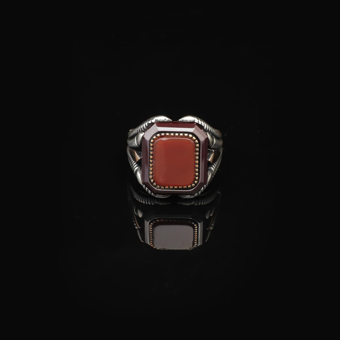 Handmade Vintage Men's Carnelian Ring - Polished 925 Sterling Silver Turkish Gemstone Engagement Ring with Silver Polishing Cloth Gift