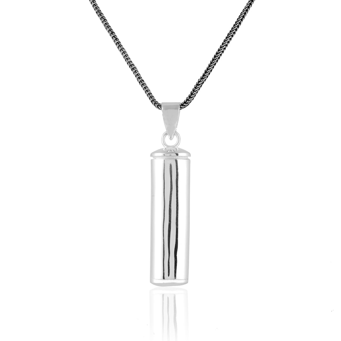 Sterling Silver Pill Box Pendant Necklace – Polished Prayer Box Locket Pendant – Oil Pendant Necklace for Men – Silver Chain Mens Pendant