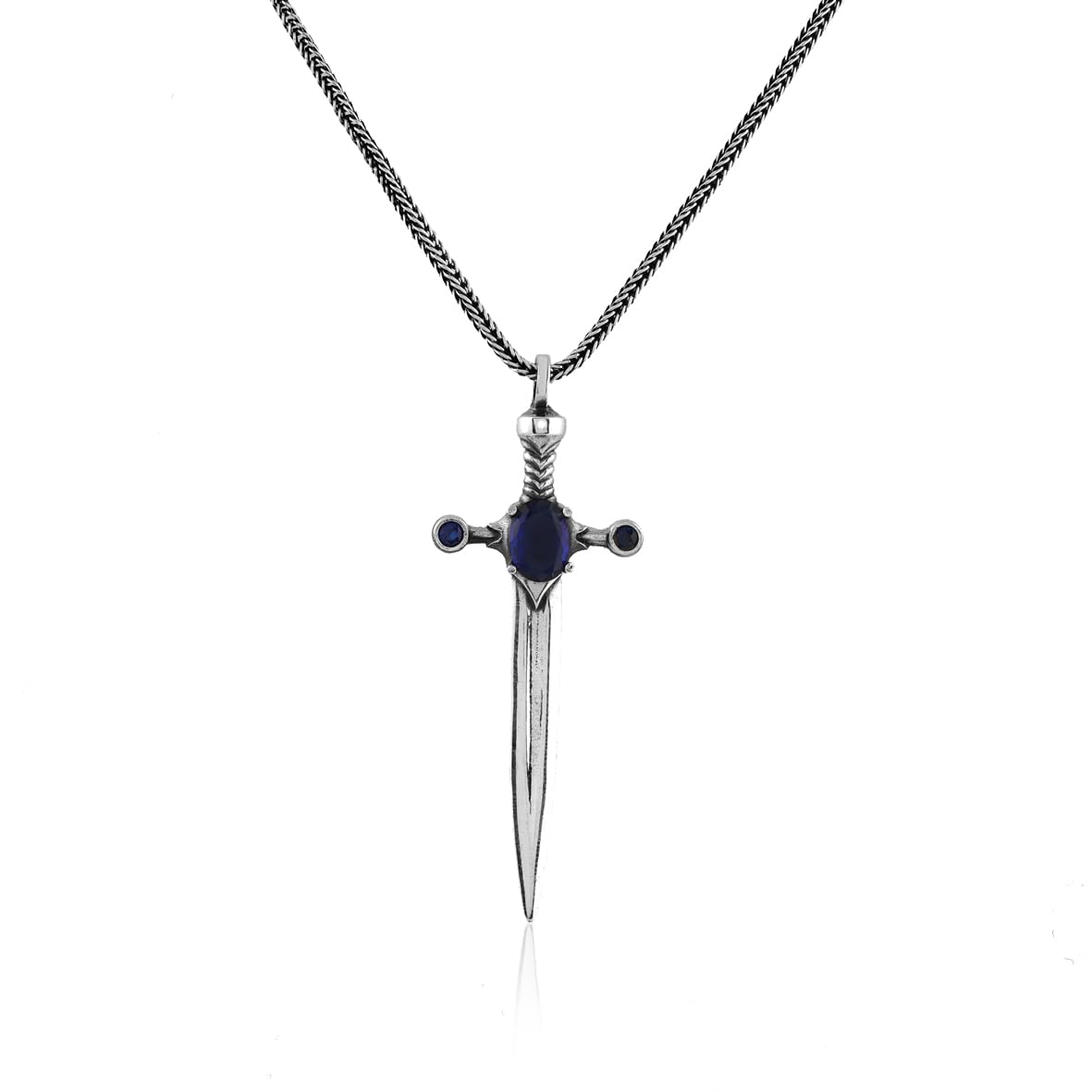 Sapphire Sword Necklace for Men in Sterling Silver – Gothic and Biker Pendant