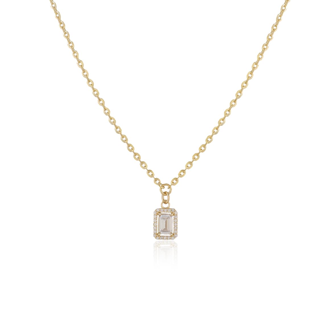 Baguette Necklace with Zircon Stone in Gold Plated Sterling Silver - Cute and Aesthetic Necklace - Gold Plated Sterling Silver for Women - Birthday Gifts for Women
