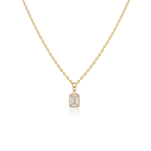 Baguette Necklace with Zircon Stone in Gold Plated Sterling Silver - Cute and Aesthetic Necklace - Gold Plated Sterling Silver for Women - Birthday Gifts for Women