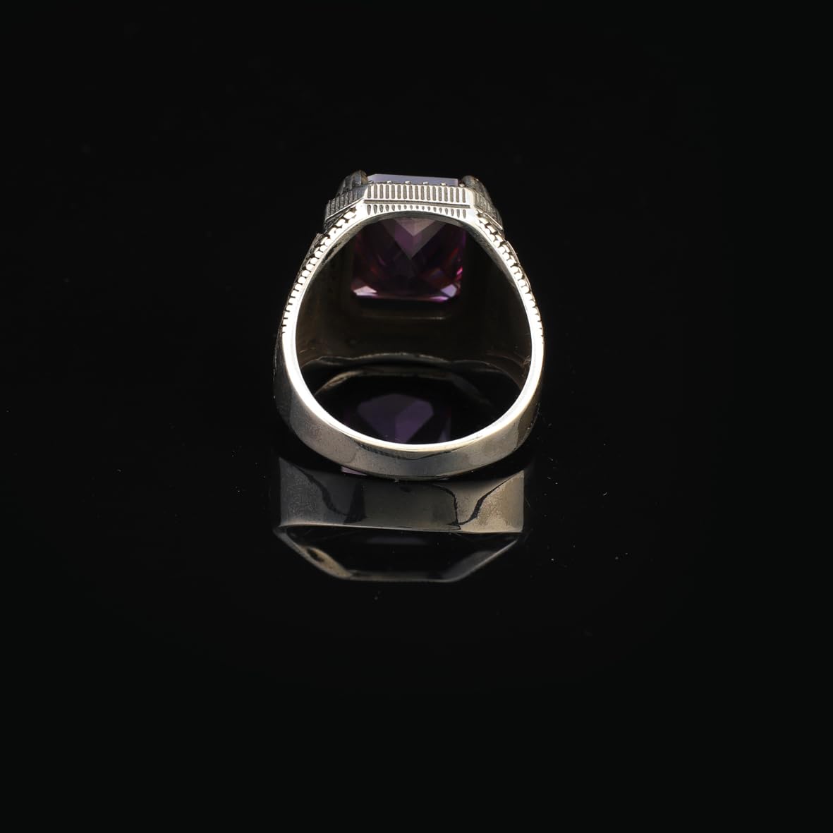 Vintage Amethyst Eagle Signet Ring – Handmade Sterling Silver Ring for Men with Gemstone – Custom Engraved Engagement Ring – Mens Silver Rings with Gift Silver Polishing Cloth