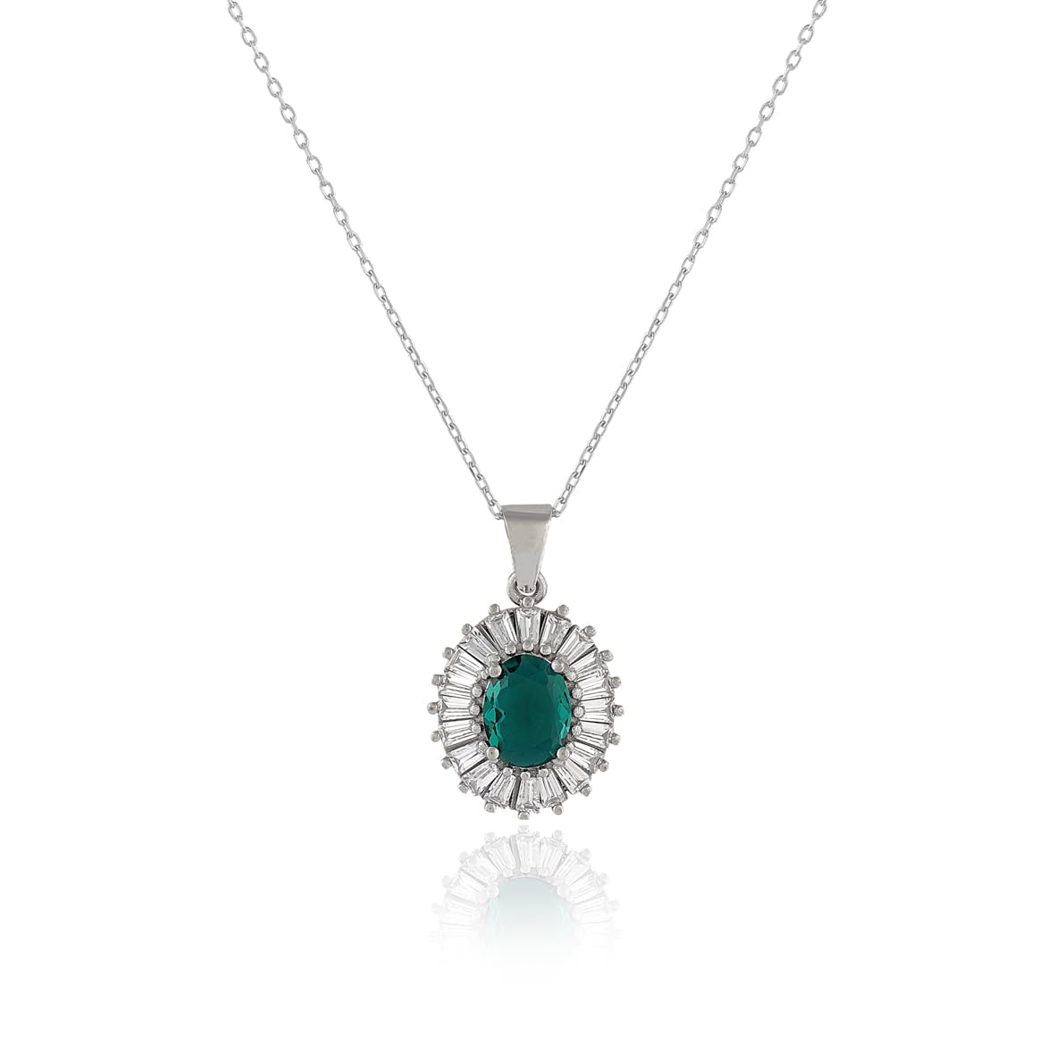 Sterling Silver Baguette and Emerald Necklace - Sterling Silver Aesthetic Jewelry for Women - Cute and Chic Sterling Silver Jewelry