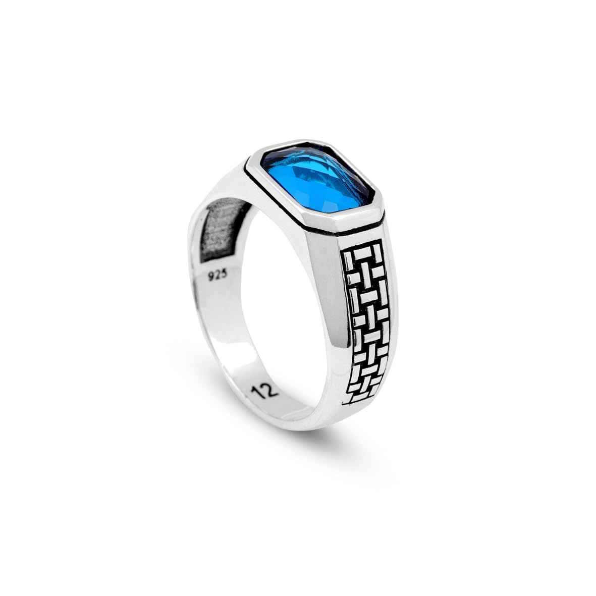 Handmade Aquamarine Gemstone Square Stone Pinky Ring for Men Vintage 925 Sterling Silver