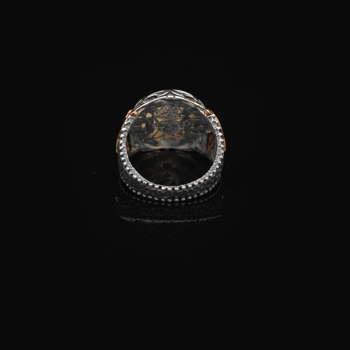Vintage Mother of Pearl Signet Ring with Micro Sapphire Stone - 925 Sterling Silver Men's Gemstone Ring
