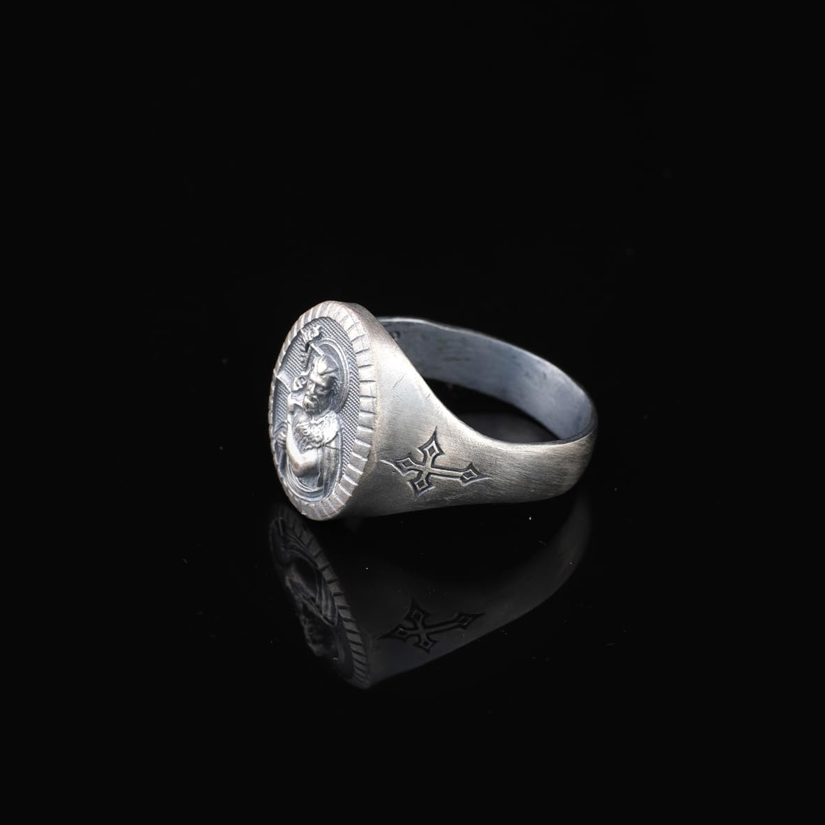 Handmade 925 Sterling Silver Jesus Ring - Men's Christian Jewelry Featuring Cross and Signet Design with Silver Polishing Cloth Gift - Custom Signet Ring