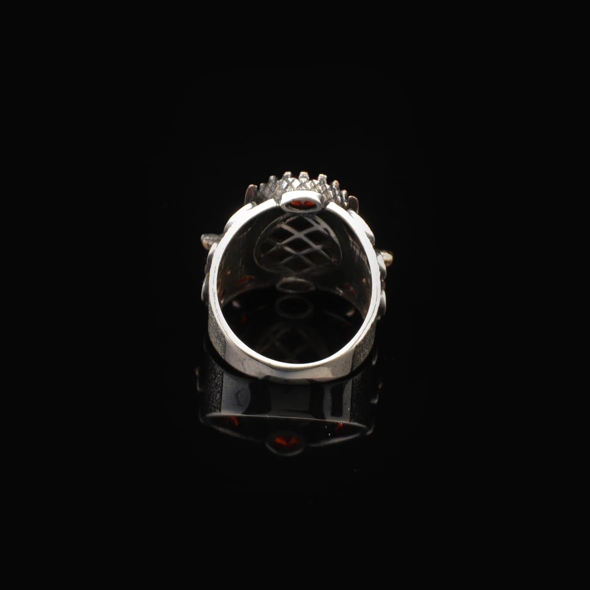Mens Wolf Garnet Sword Ring – Handmade Sterling Silver Animal Ring