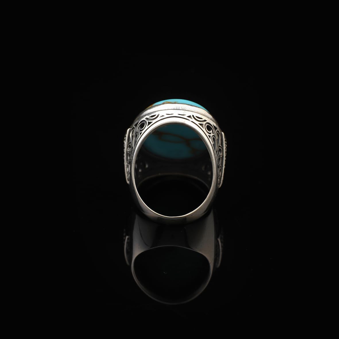 Large Turquoise Ring for Men – Chunky Sterling Silver Gemstone Ring with Micro Sapphire Stone