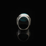 Large Turquoise Ring for Men – Chunky Sterling Silver Gemstone Ring with Micro Sapphire Stone — image 5