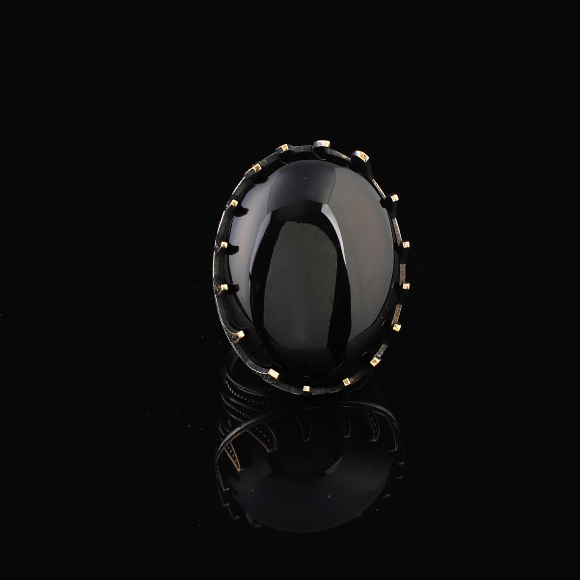 Men's Black Onyx Ring - Chunky Sterling Silver Engagement Ring with Ottoman Design