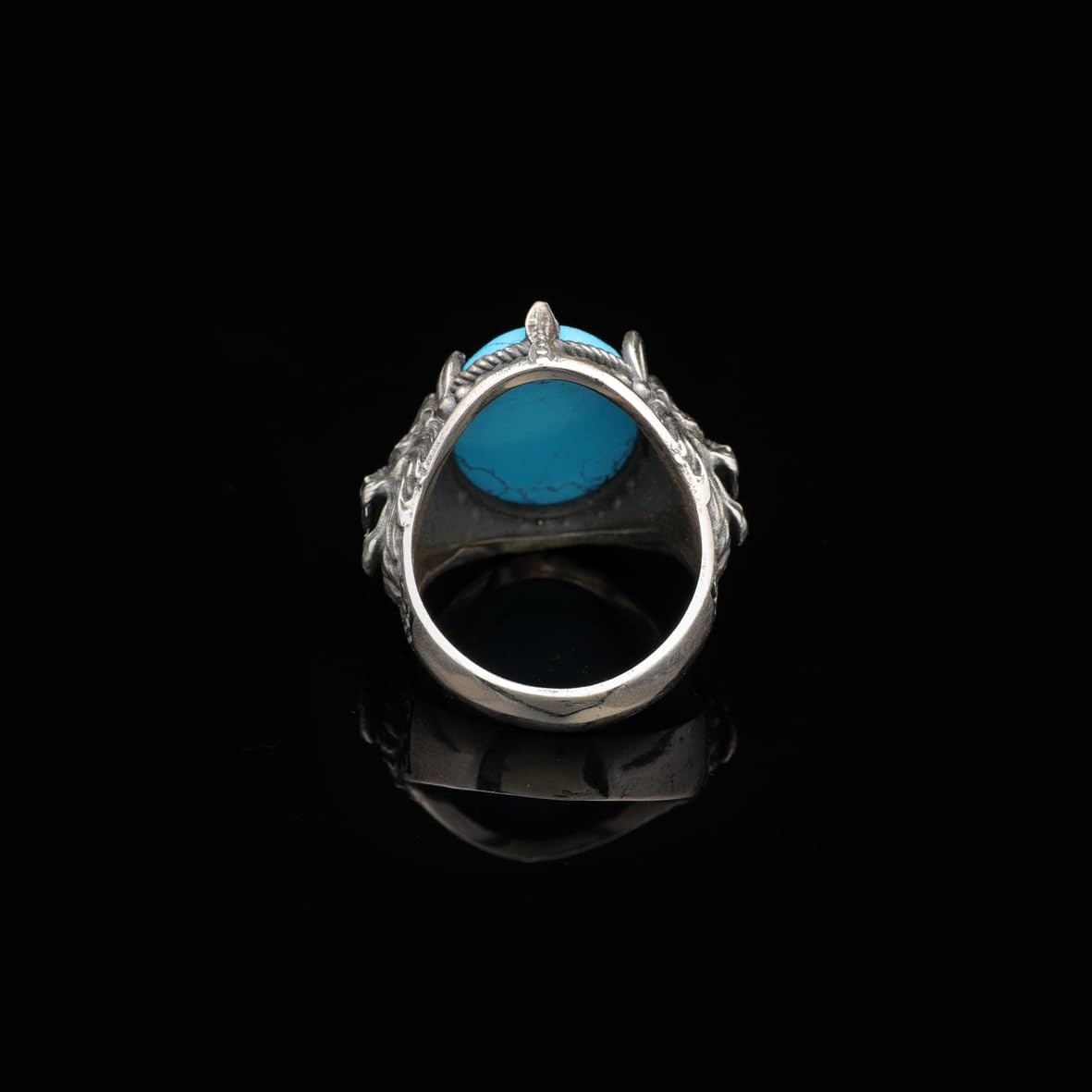 Men's Genuine Turquoise Lion Signet Ring - Vintage 925 Sterling Silver Oval Gemstone Statement Ring - Handmade Polished Engagement Ring with Custom Engraving