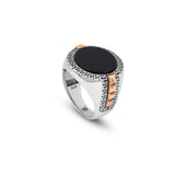 Handmade Onyx Gemstone Round Stone Engagement Ring for Men Vintage 925 Sterling Silver — image 1