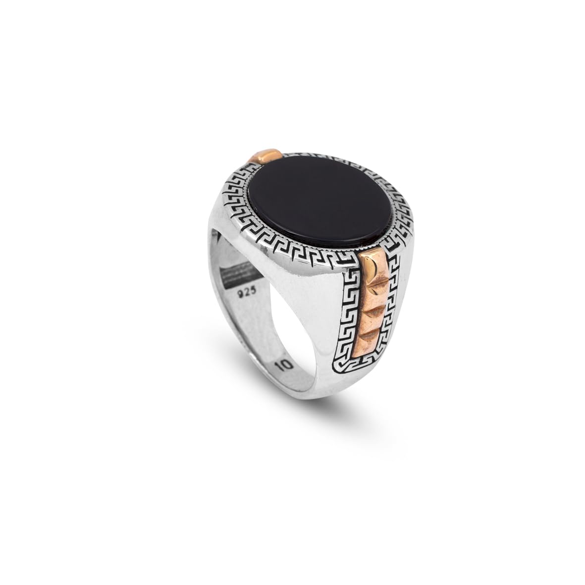 Handmade Onyx Gemstone Round Stone Engagement Ring for Men Vintage 925 Sterling Silver