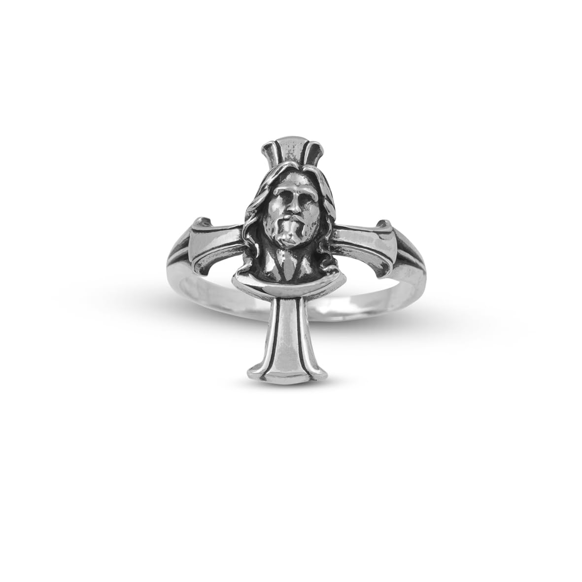 Handmade Cross Jesus Ring - 925 Sterling Silver Men's Christian Jewelry with Silver Polishing Cloth Gift