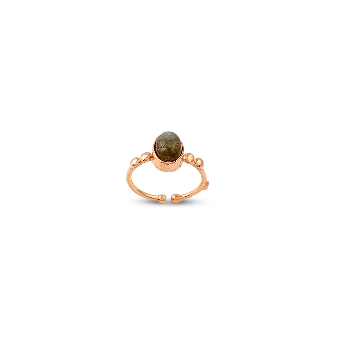Jewellery Pit Adjustable Labradorite and Rose Gemstone Ring - Handcrafted Statement Ring for Women - Women's Middle Finger Labradorite and Rose Ring