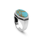Mens Turquoise Pinky Signet Ring – Handmade Vintage Gemstone Sterling Silver Ring with Custom Engraving – Engagement Rings for Men + Gift Silver Polishing Cloth — image 1