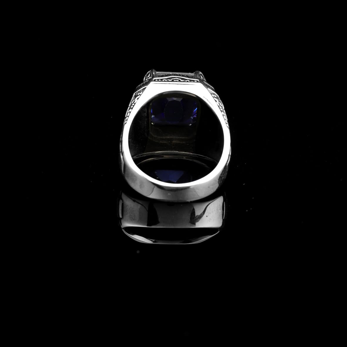 Sapphire Ring Watch Band Style – Vintage Gemstone Signet in 925 Sterling Silver for Men – Handmade Engagement Ring with Custom Engraving & Gift Silver Polishing Cloth