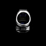 Sapphire Ring Watch Band Style – Vintage Gemstone Signet in 925 Sterling Silver for Men – Handmade Engagement Ring with Custom Engraving & Gift Silver Polishing Cloth — image 6