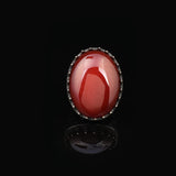 Handmade Carnelian Ring with Oval Stone - Large Gemstone Ring for Men Vintage Ottoman Style - 925 Sterling Silver Rings — image 3