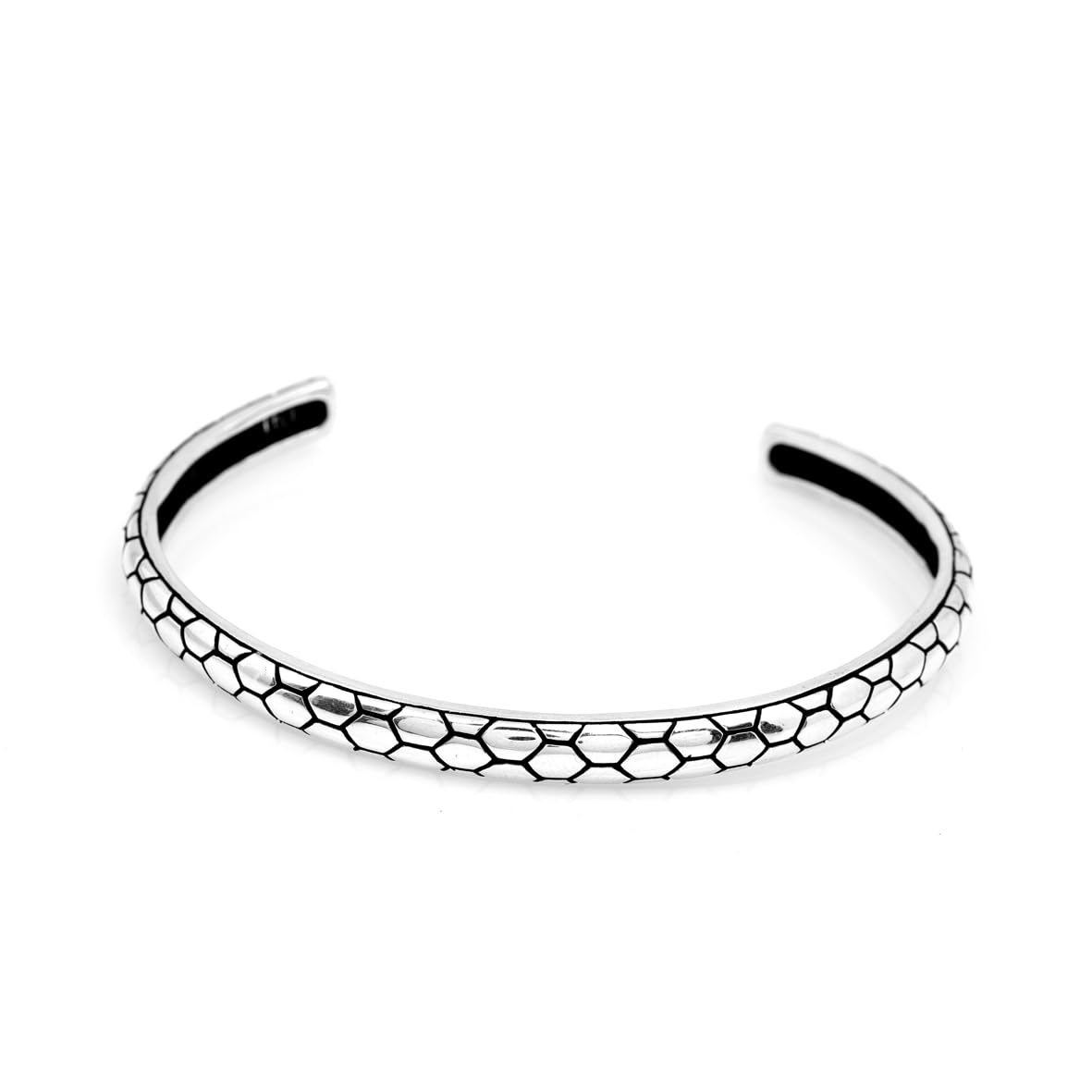 Handmade Silver Cuff Bracelet for Men – Thick Sterling Silver Band with Embroidered Vintage Design