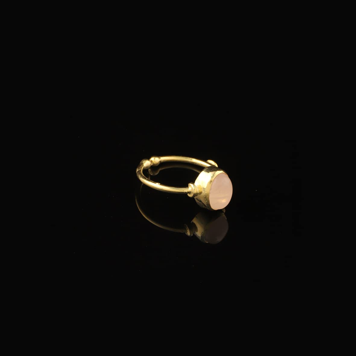 Jewellery Pit Adjustable Rose Quartz Statement Ring for Women - Handcrafted Stone Jewelry - Women's Middle Finger Adjustable Rose Quartz Ring