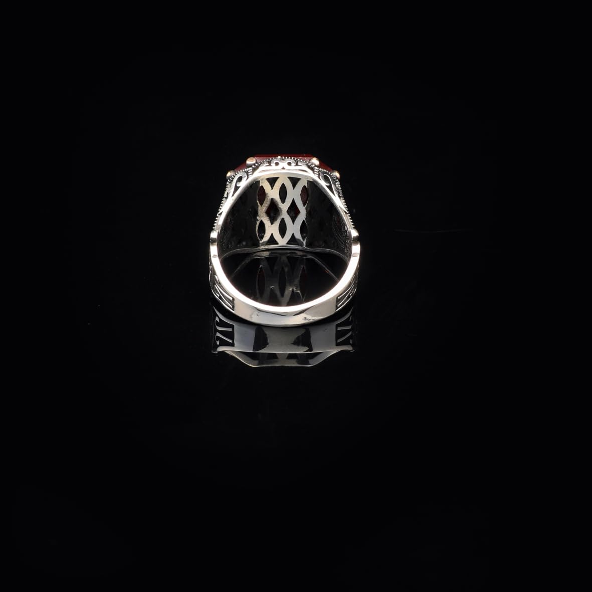 Vintage Garnet Ring for Men – Handmade 925 Sterling Silver Turkish Engagement Ring with Polished Finish – Men's Gemstone Ring with Silver Polishing Cloth Gift