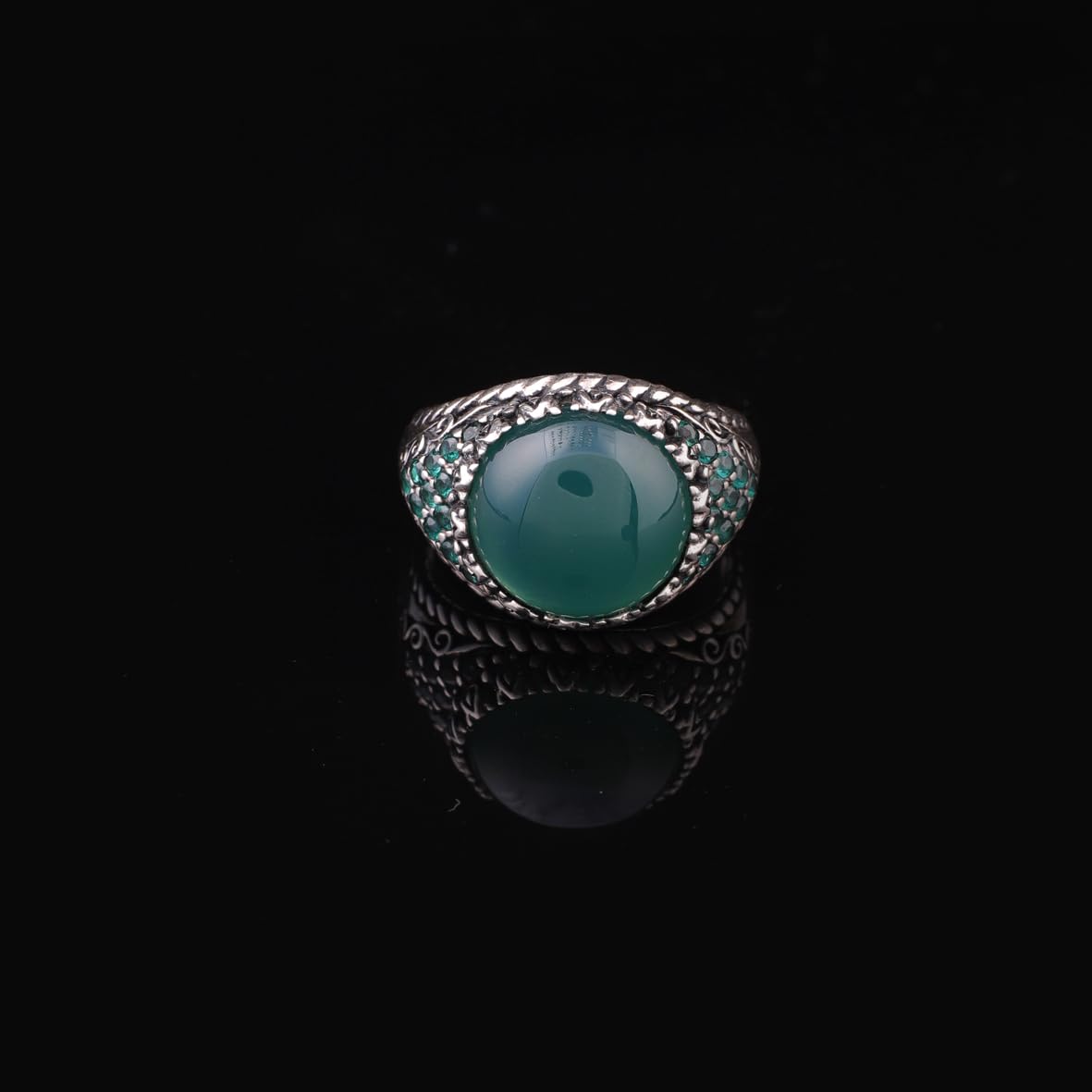 Handmade Jade Ring in Ottoman Style - 925 Sterling Silver Men's Gemstone Jewelry