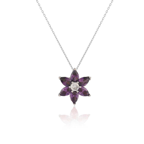 Amethyst Necklace on Sterling Silver Chain - Aesthetic and Cute Accessory - Sterling Silver Flower Necklace for Women's Aesthetic - Birthday Gifts for Women