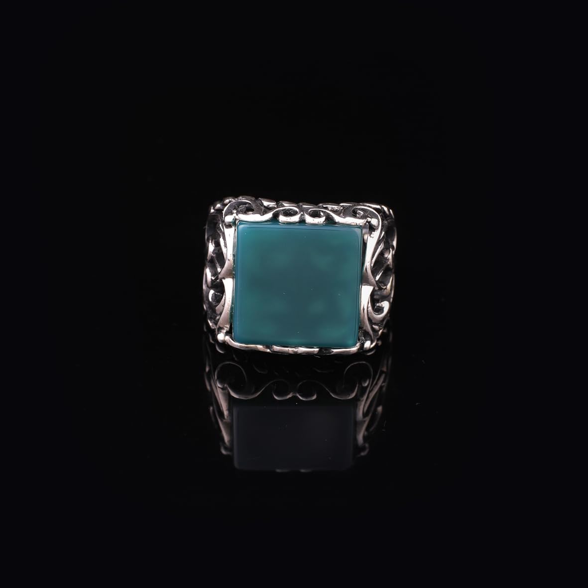 Handmade 925 Sterling Silver Jade Ring in Ottoman Style - Gemstone Men's Jewelry with Ring and Silver Polishing Cloth Gift