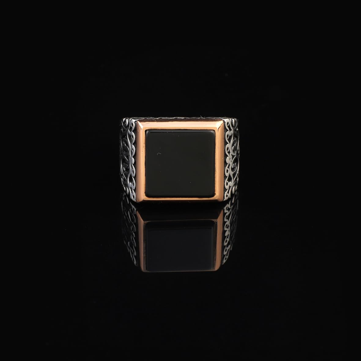 Men's Vintage Onyx Signet Ring - Handmade Pinky Ring in Sterling Silver