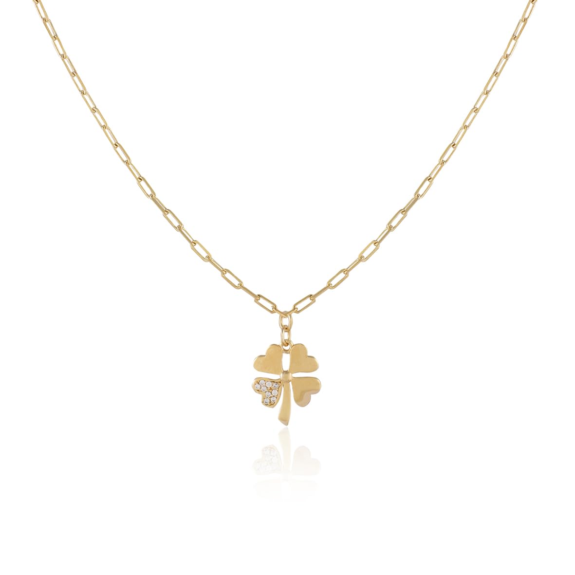 Four-Leaf Clover Necklace with Zircon Stone - Sterling Silver Necklace for Women - Four-Leaf Clover Necklace with Gold & Zircon Accents - Birthday Gifts for Women