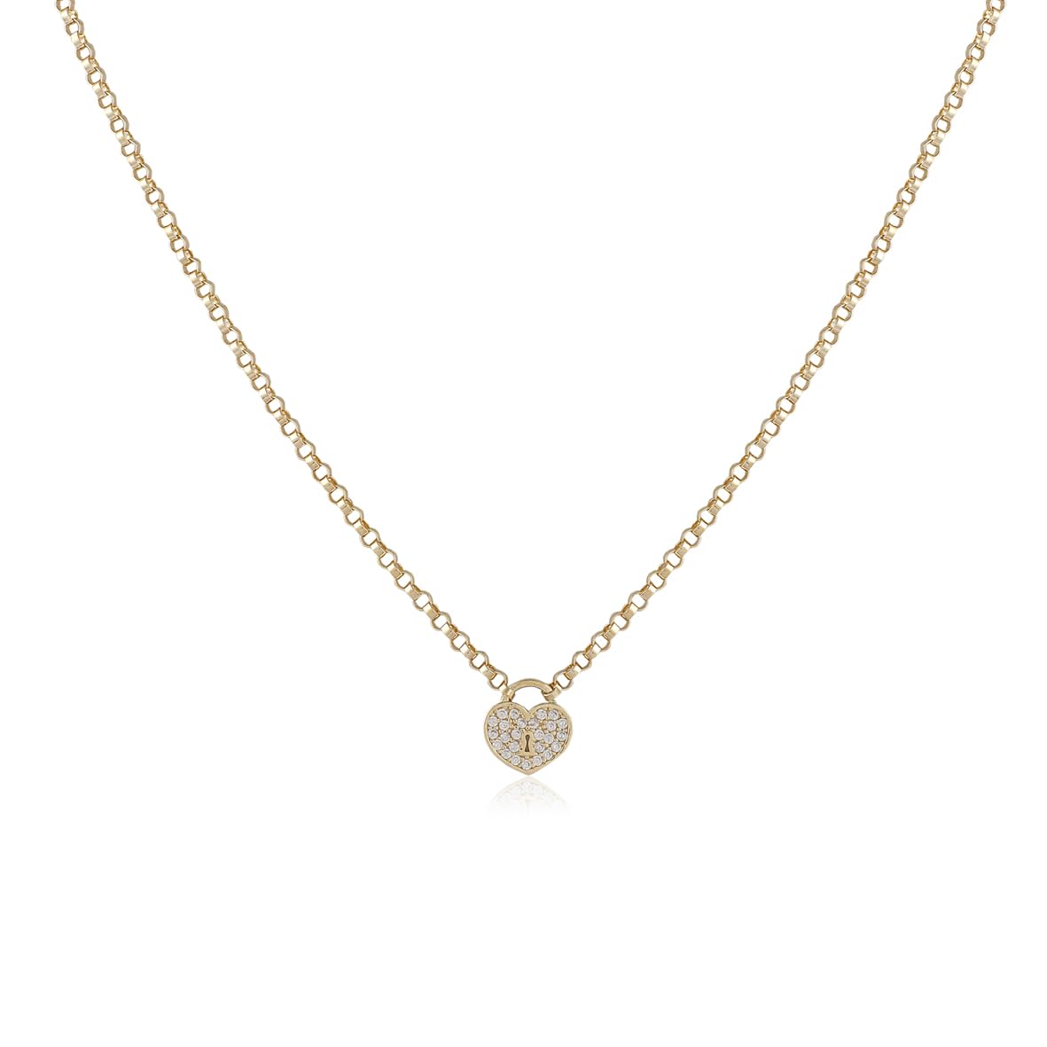 Sterling Silver Heart Necklace and Lock - Cute Heart Necklace and Lock in Gold Jewelry - Gold Plated Heart Necklace Aesthetic Charm - Aesthetic Gold Plated Heart and Lock Necklace
