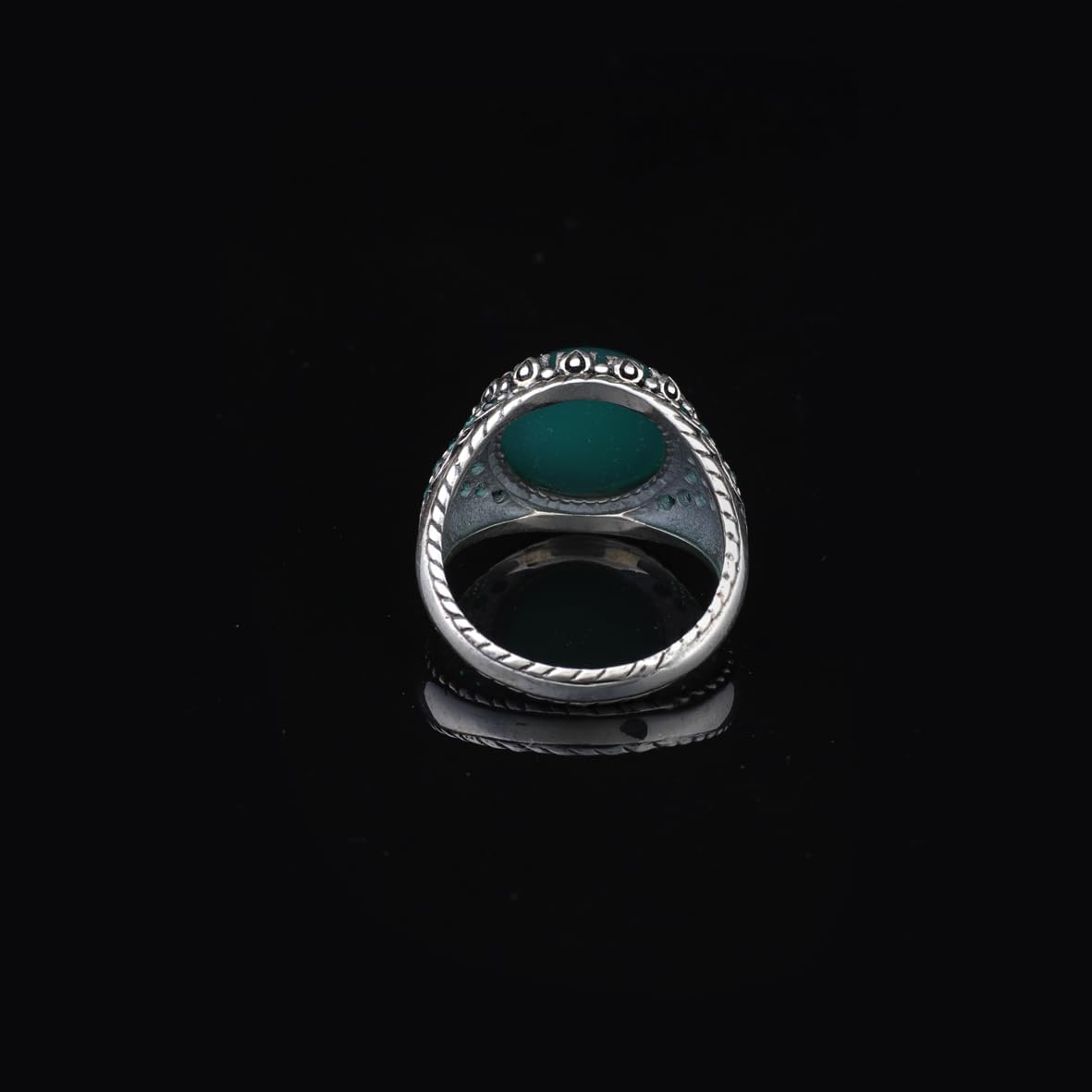 Handmade Jade Ring in Ottoman Style - 925 Sterling Silver Men's Gemstone Jewelry