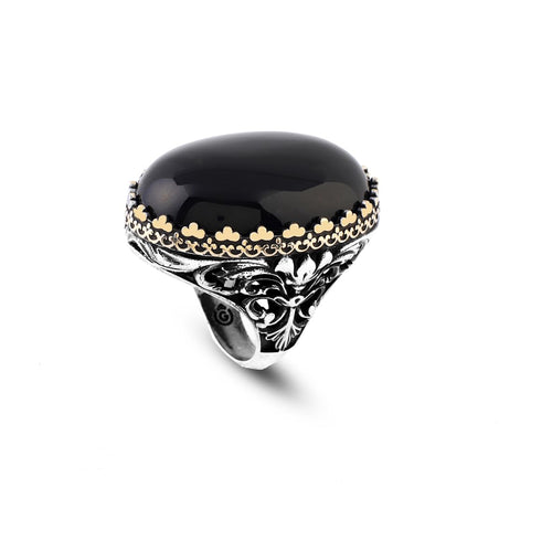Black Onyx Ring for Men – Chunky Sterling Silver Ottoman Gemstone Ring