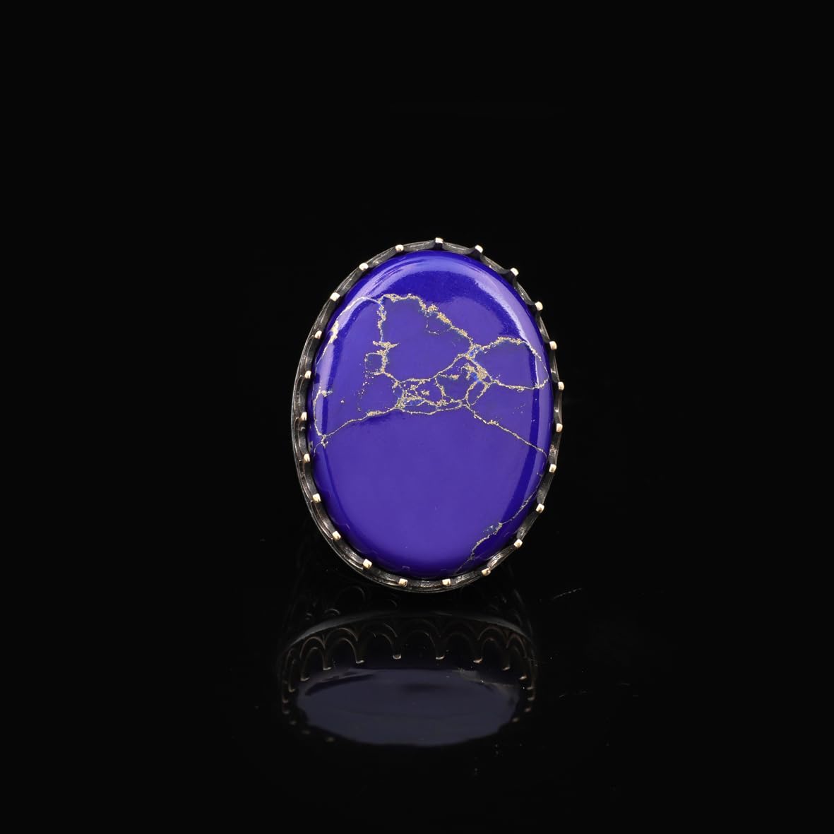 Vintage Men's Lapis Lazuli Oval Gemstone Ring - Handmade Ottoman Style 925 Sterling Silver Ring with Silver Polishing Cloth Gift