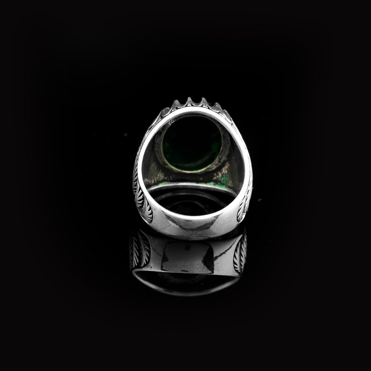 Emerald Ottoman Oval Gemstone Ring – Handmade 925 Sterling Silver Vintage Ring for Men – Custom Engraved Engagement Ring with Gift Silver Polishing Cloth