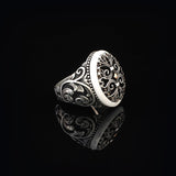 Handmade Mother of Pearl Pinky Ring - Vintage Ottoman Style Sterling Silver Engagement Ring for Men with Custom Engraving & Gift Silver Polishing Cloth — image 4