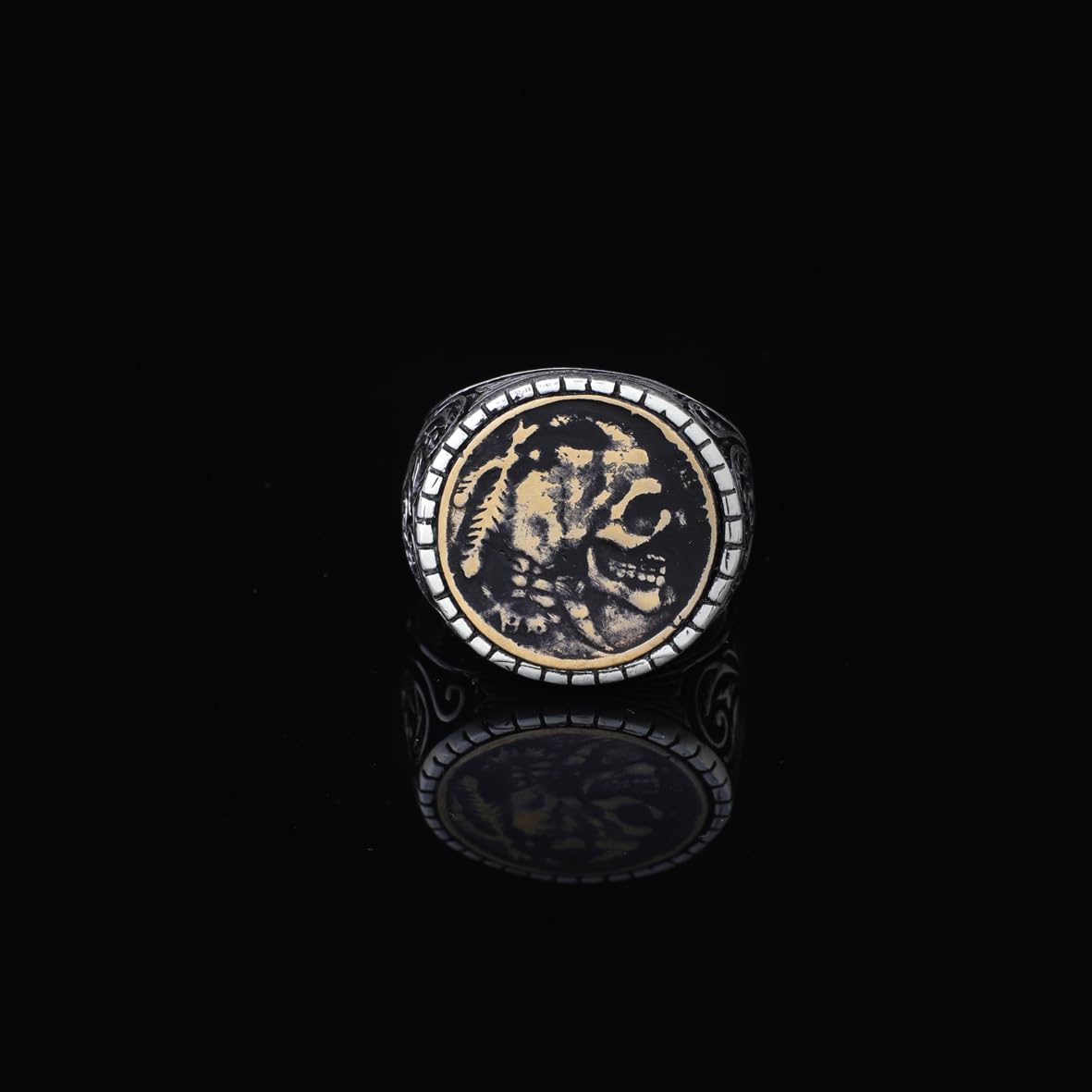 Handmade 925 Sterling Silver Custom Signet and Skull Ring - Men's Jewelry with Silver Polishing Cloth Gift