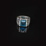 Handmade Aquamarine Gemstone Square Stone Ring for Men Vintage 925 Sterling Silver — image 3