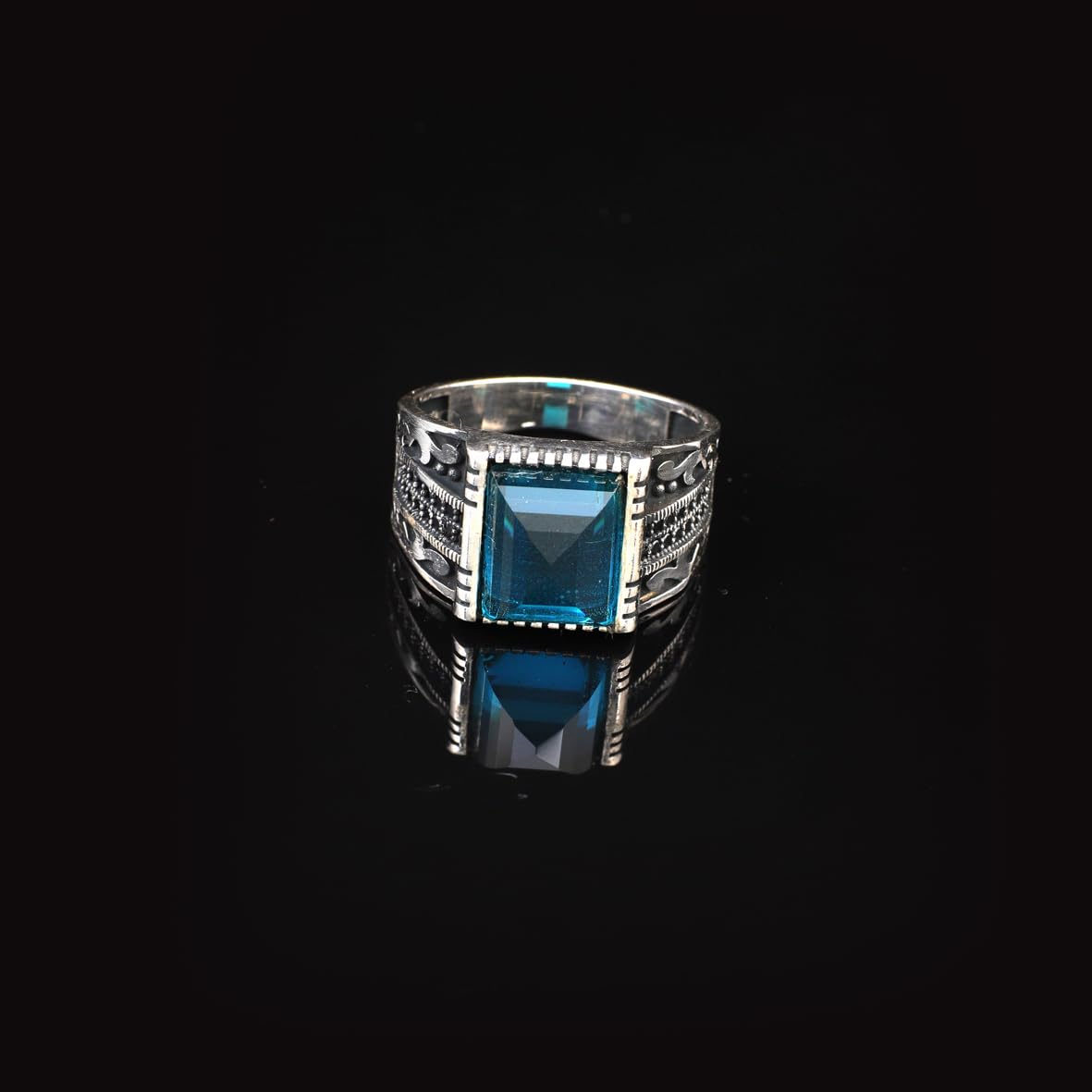 Handmade Aquamarine Gemstone Square Stone Ring for Men Vintage 925 Sterling Silver