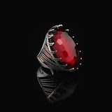Vintage Garnet Ring for Men - Chunky Sterling Silver Ring with Gemstone — image 4