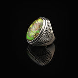Sterling Silver Mens Turquoise Ring – Large Chunky Ring with Micro Sapphire Stone — image 4
