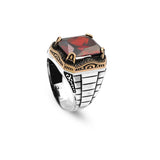 Vintage Garnet Gemstone Watch Band Ring – Ottoman Style Handmade Sterling Silver Ring for Men — image 1