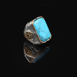 Turquoise Ring - Large Gemstone Ottoman Vintage Handmade 925 Sterling Silver Men's Ring with Silver Polishing Cloth Gift — image 4