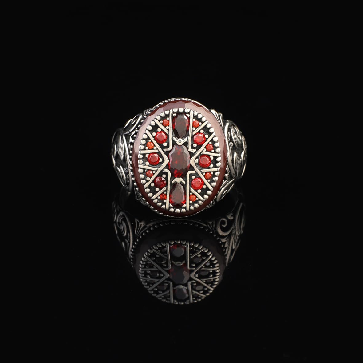 Vintage Carnelian Gemstone Ring - Ottoman Style Sterling Silver Pinky Ring for Men