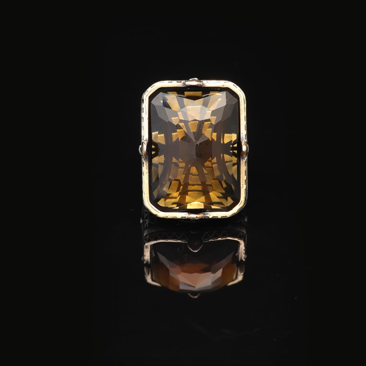 Vintage Large Citrine Ring for Men - 925 Sterling Silver Turkish Handmade Polished Engagement Ring with Silver Polishing Cloth Gift