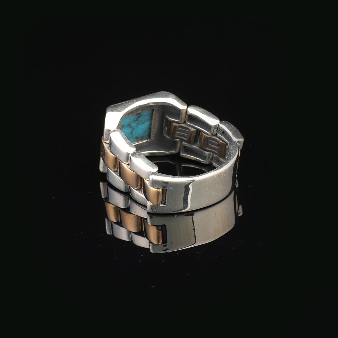 Men's Turquoise Ring - Vintage Rolex Model Signet Ring in Sterling Silver - Handmade Engagement Ring with Custom Engraving - Gift Silver Polishing Cloth Included