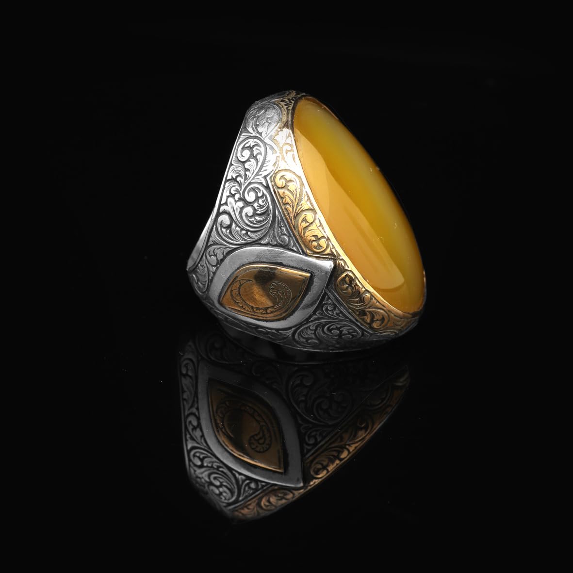 Handmade Ottoman Agate Ring: Vintage Sterling Silver Statement Ring
