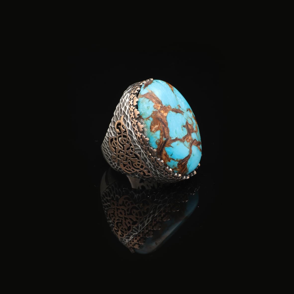 Special Turquoise Stone Ring – Large Oval Stone in Polished 925 Sterling Silver