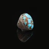 Special Turquoise Stone Ring – Large Oval Stone in Polished 925 Sterling Silver — image 4